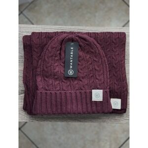 Wantable Cable Knit Beanie and Scarf Set in Burgundy NWT